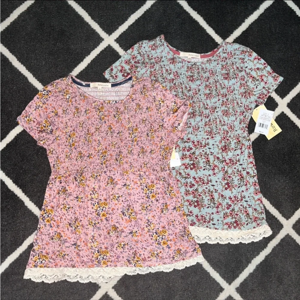 NWT Rewind Set of 2 Floral Babydoll Tops w/ Lace Trim - Picture 1 of 9